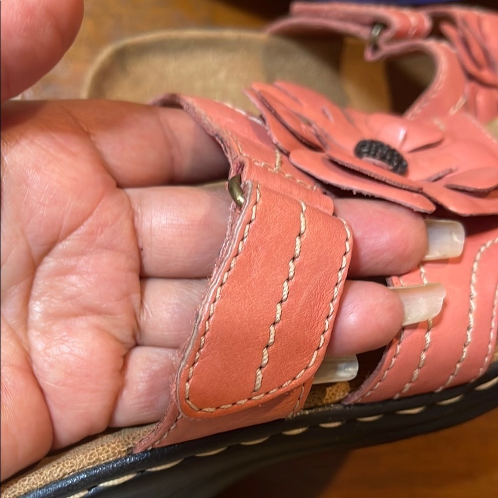 Clarks Pink and Brown Floral Sandals - Picture 8 of 8